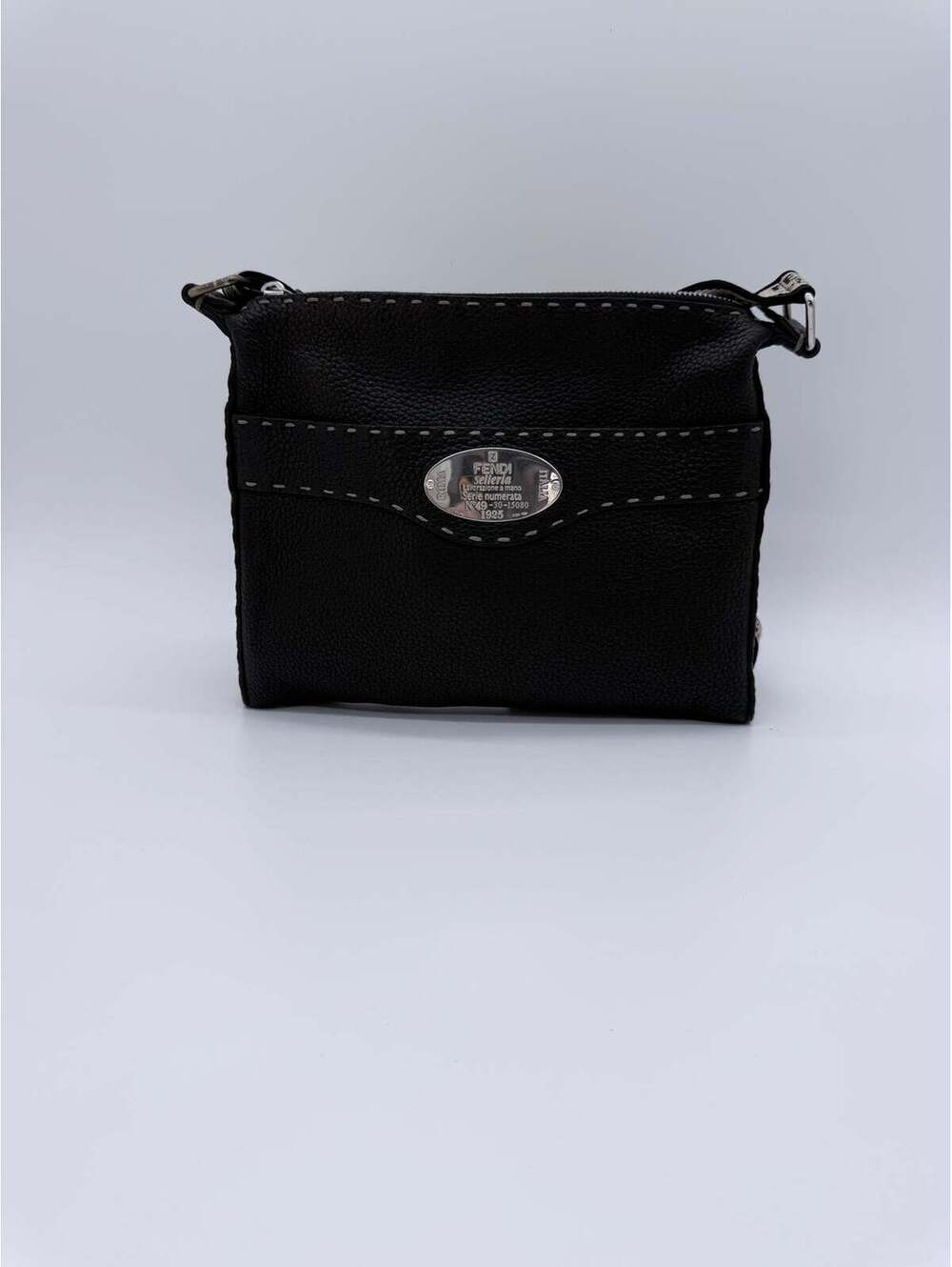 FENDI Black Leather Selleria Crossbody Bag